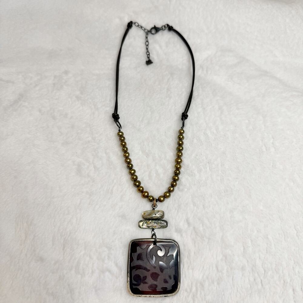 Silpada 925 Sterling Pearl Leather Mother Of Pearl Necklace 16-18”
